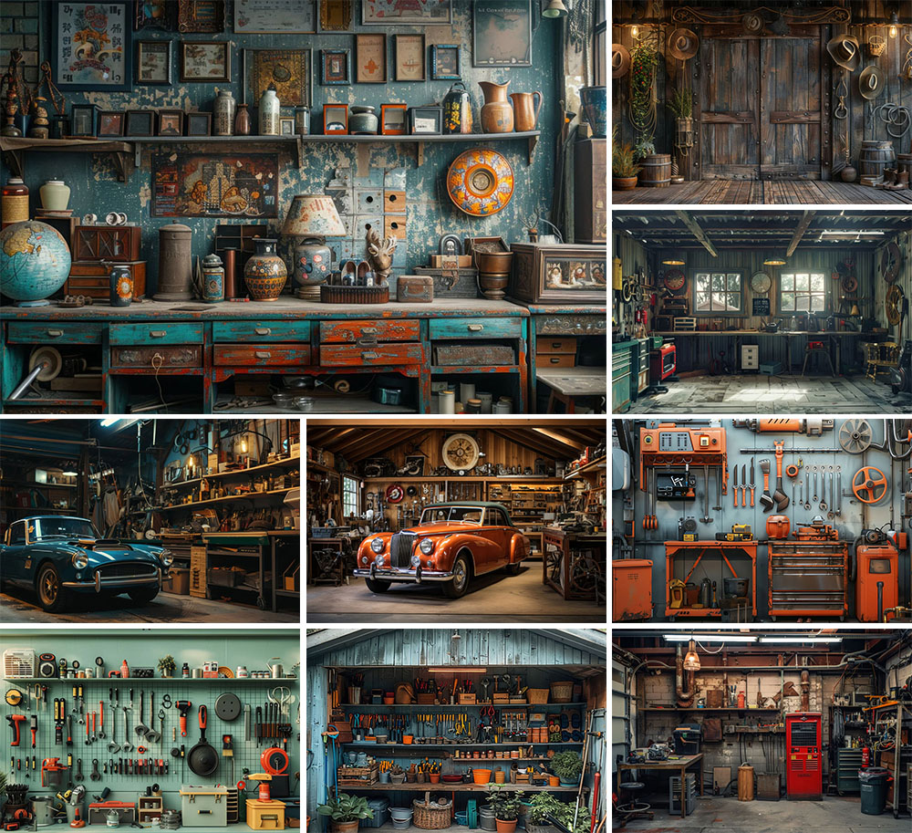 Workshop Tools Background - Mehofond التصوير خلفية خمر المرآب أدوات