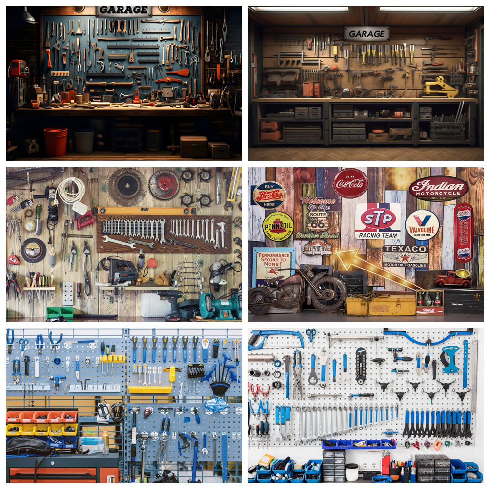 Workshop Tools Background - خلفية جراج عتيقة أدوات إصلاح السيارات