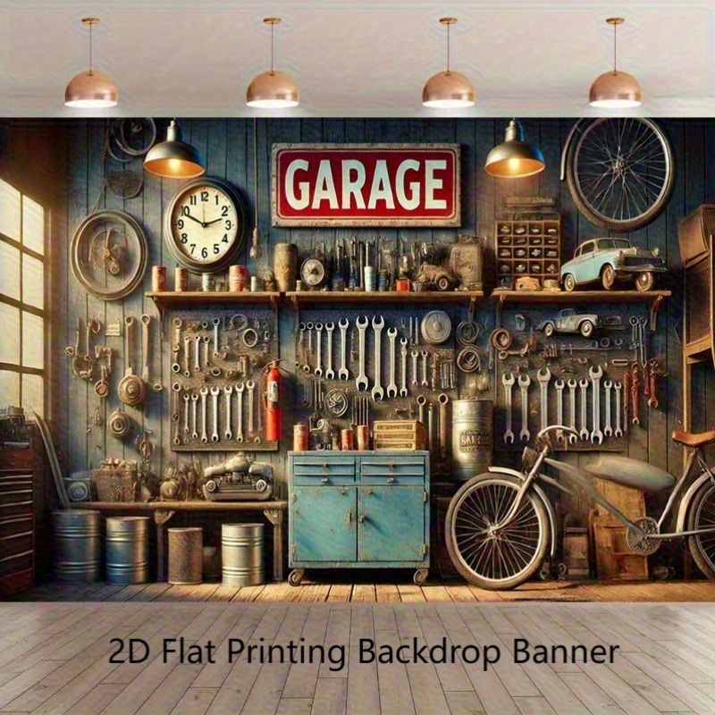 Workshop Tools Background - خلفية صناعية للجراجات، طباعة على البوليستر،